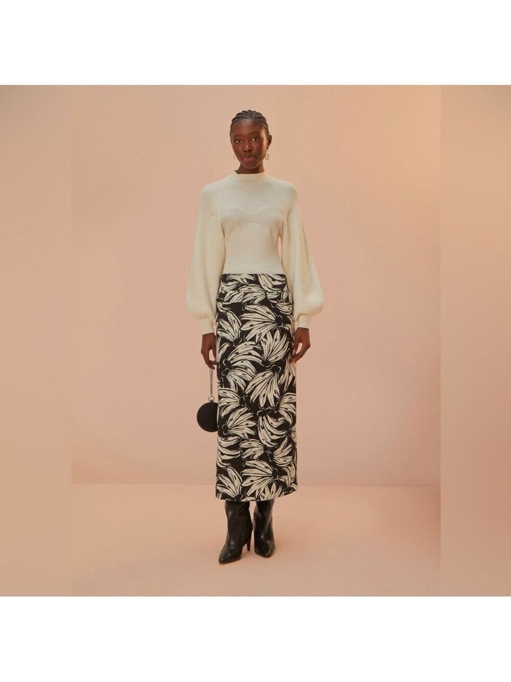Farm Rio Black Bossa Banana Low Waisted Maxi Skirt